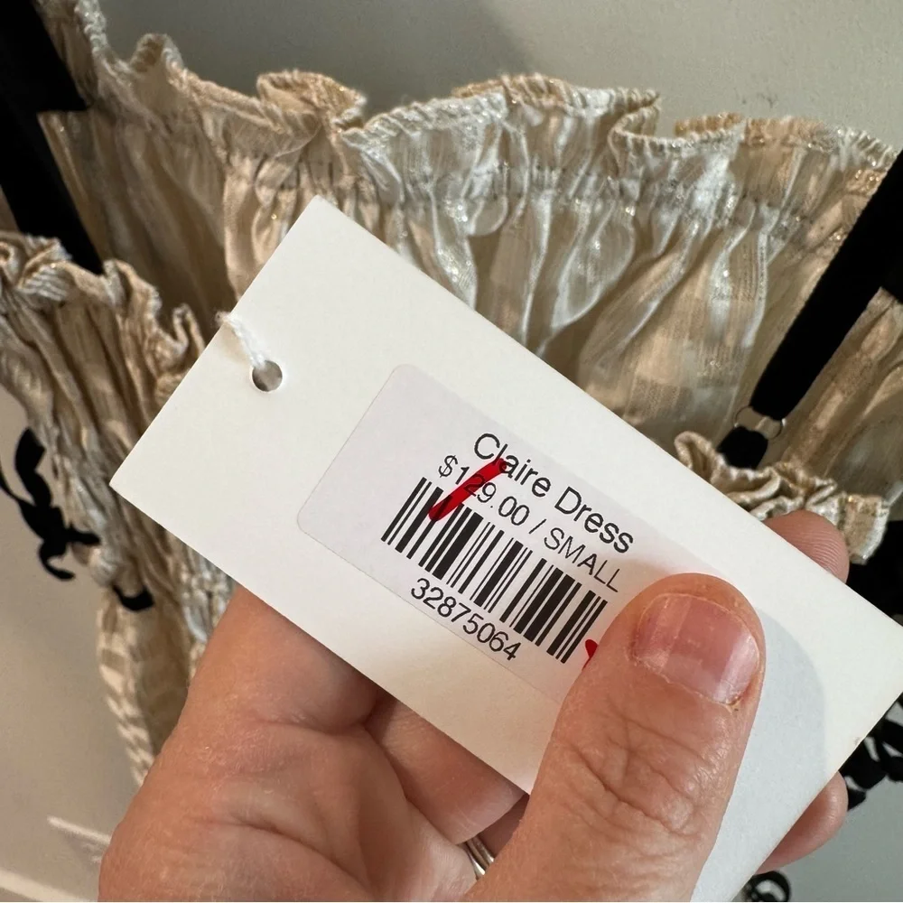 NWT Sofie the Label Claire Dress‎ Gold Jacquard Velvet Straps Size Small - Picture 14 of 15